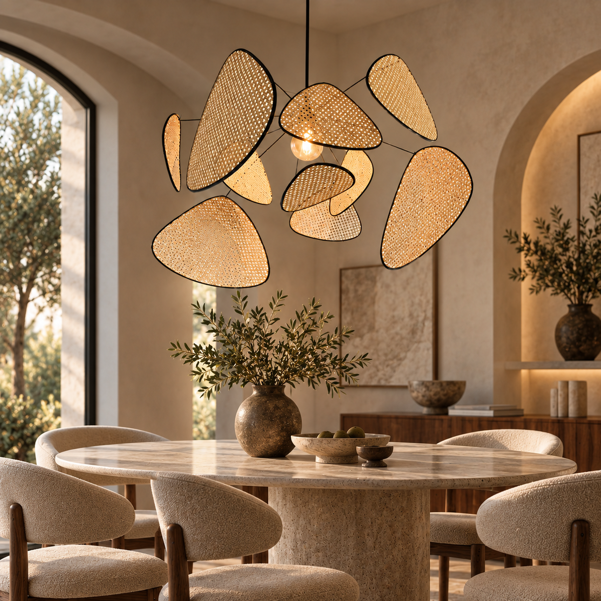 Astrolabe Lustre en Rotin