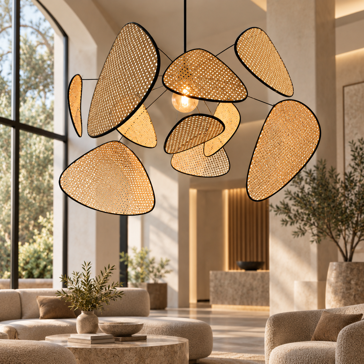Astrolabe Lustre en Rotin