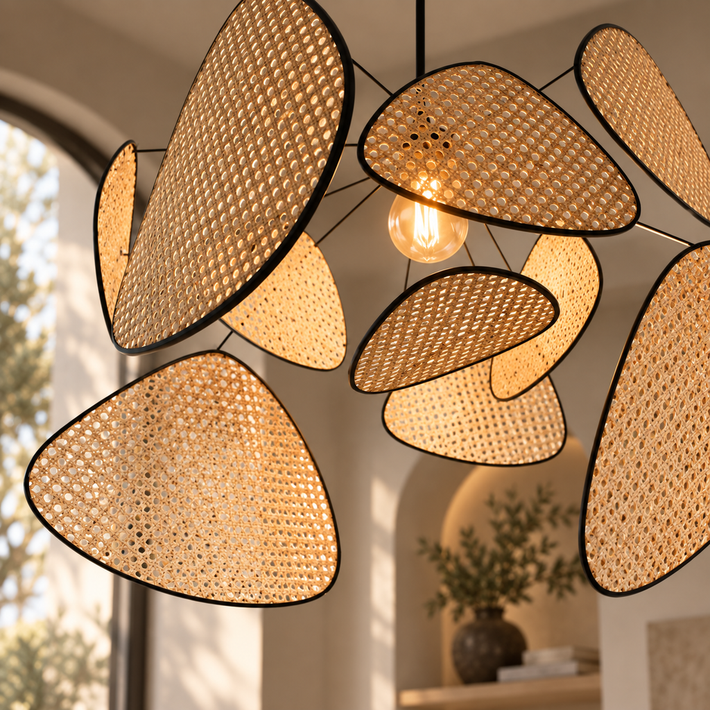 Astrolabe Lustre en Rotin