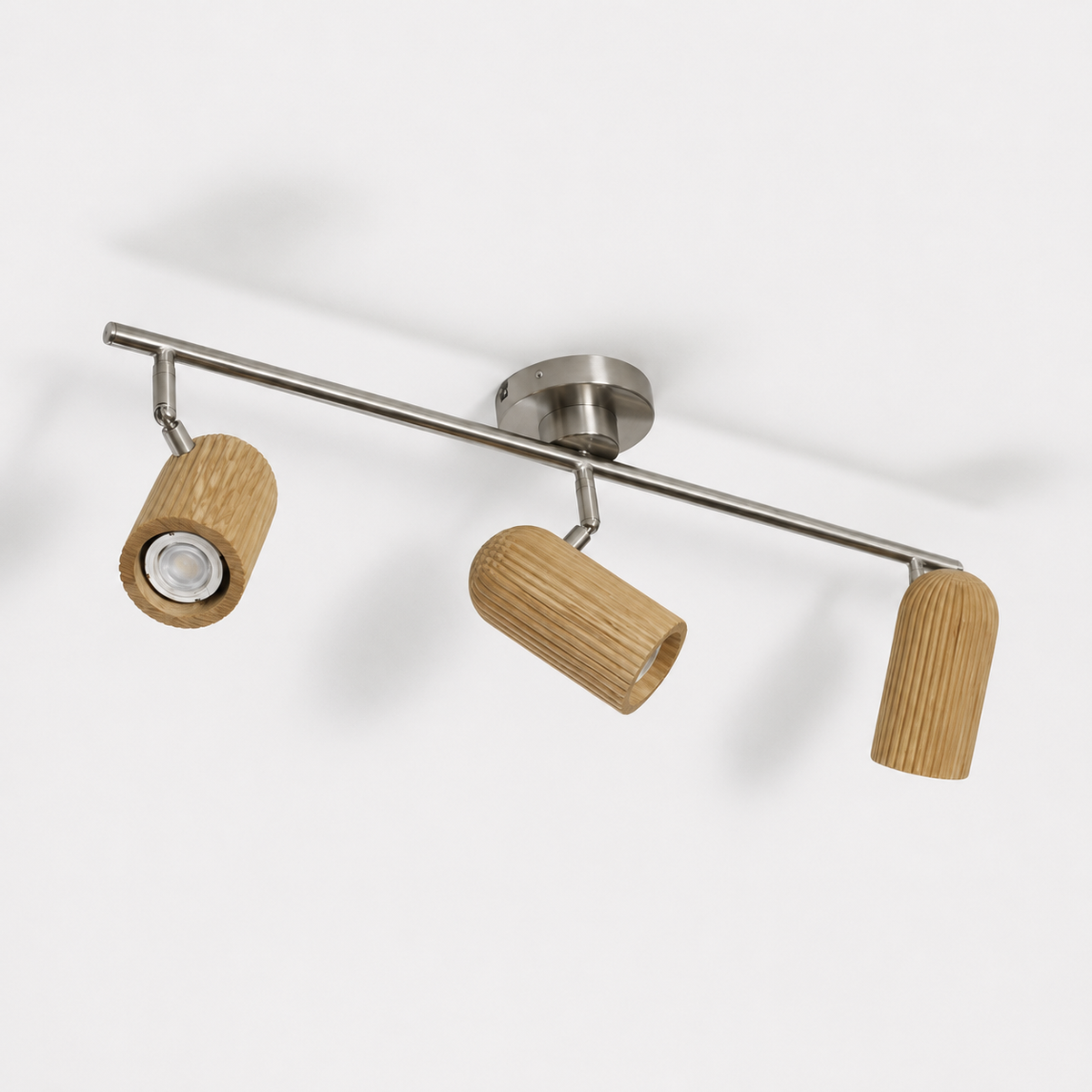 Marly Plafonnier en Bois Cannelé et Nickel