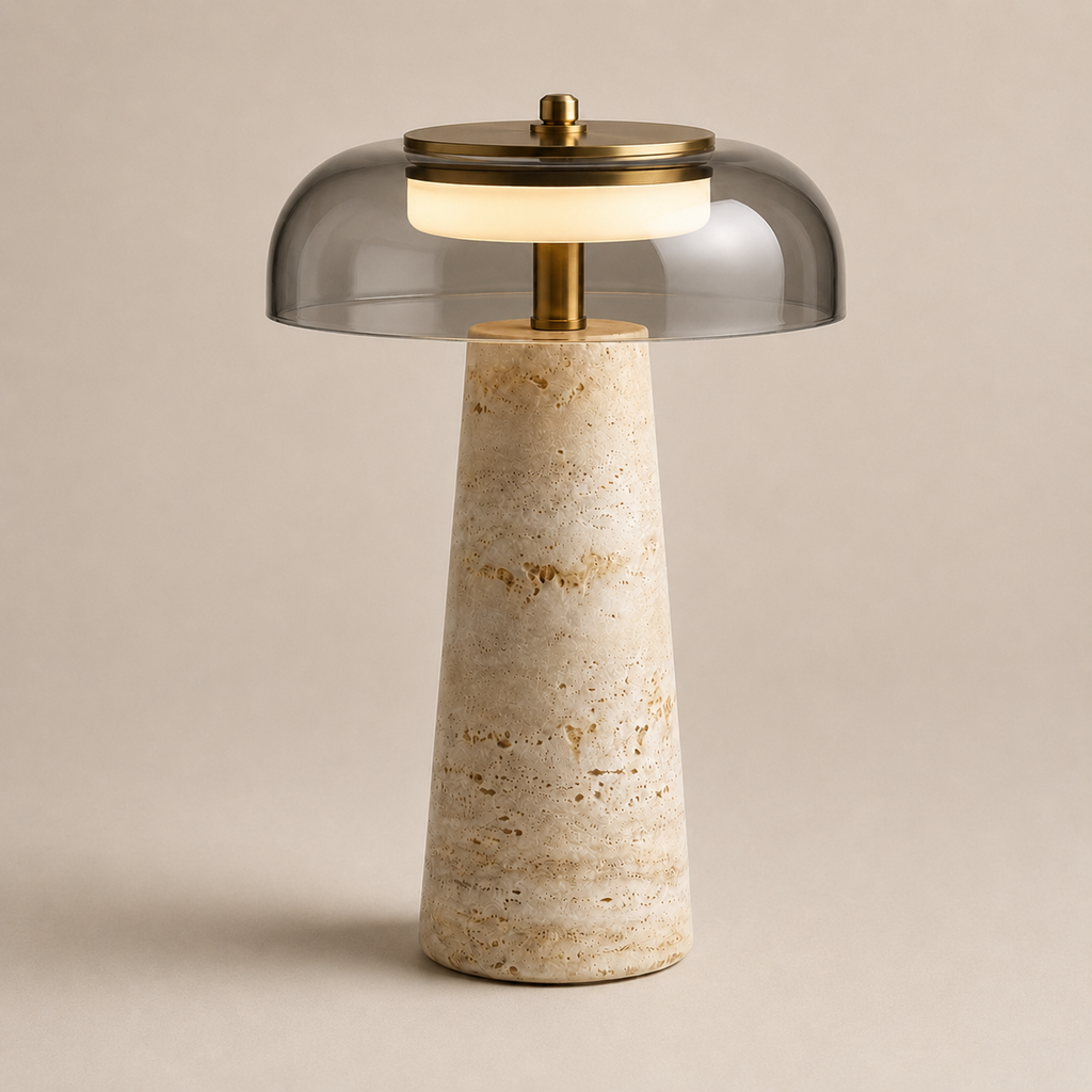 Conte Lampe de Table en Travertin et Verre