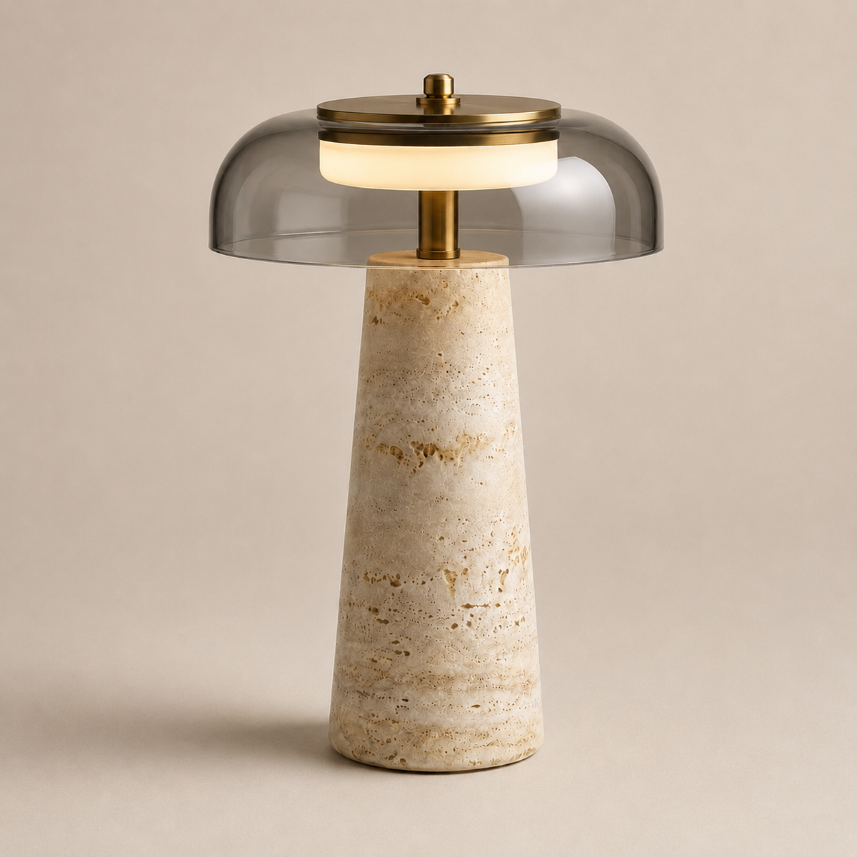 Conte Lampe de Table en Travertin et Verre