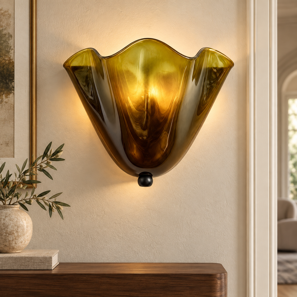 Corolle Applique Murale en Verre Ambré