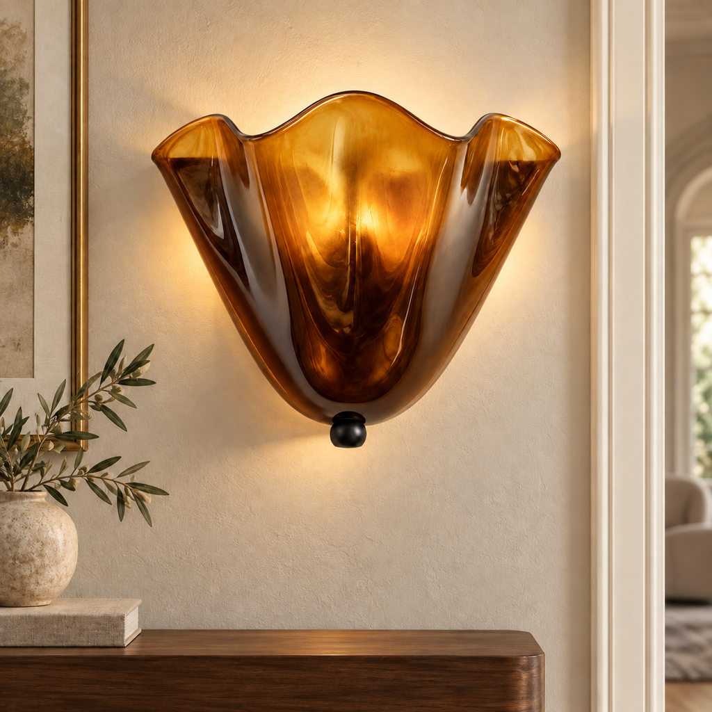 Corolle Applique Murale en Verre Ambré