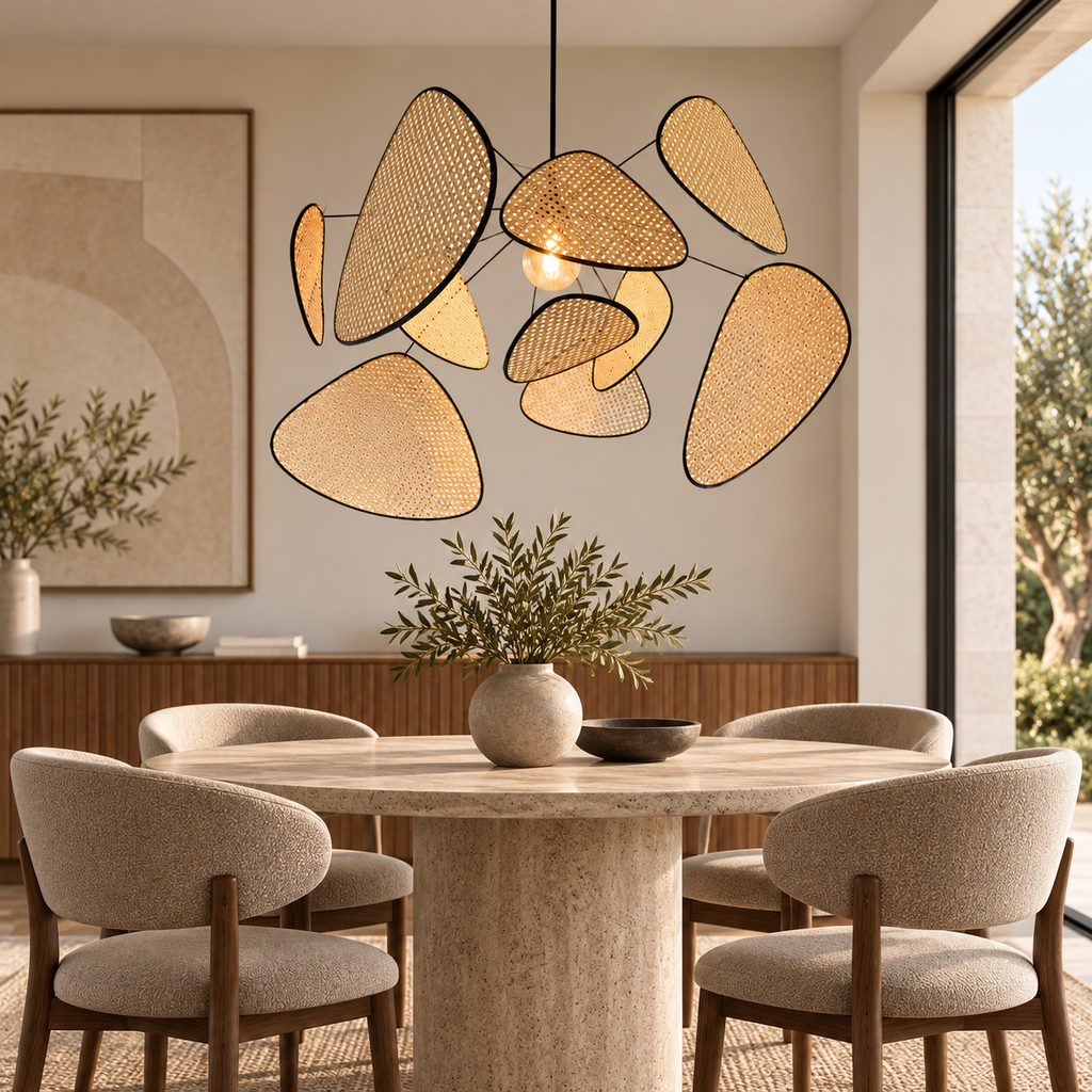 Astrolabe Lustre en Rotin