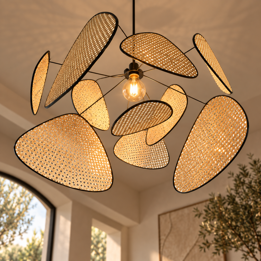 Astrolabe Lustre en Rotin