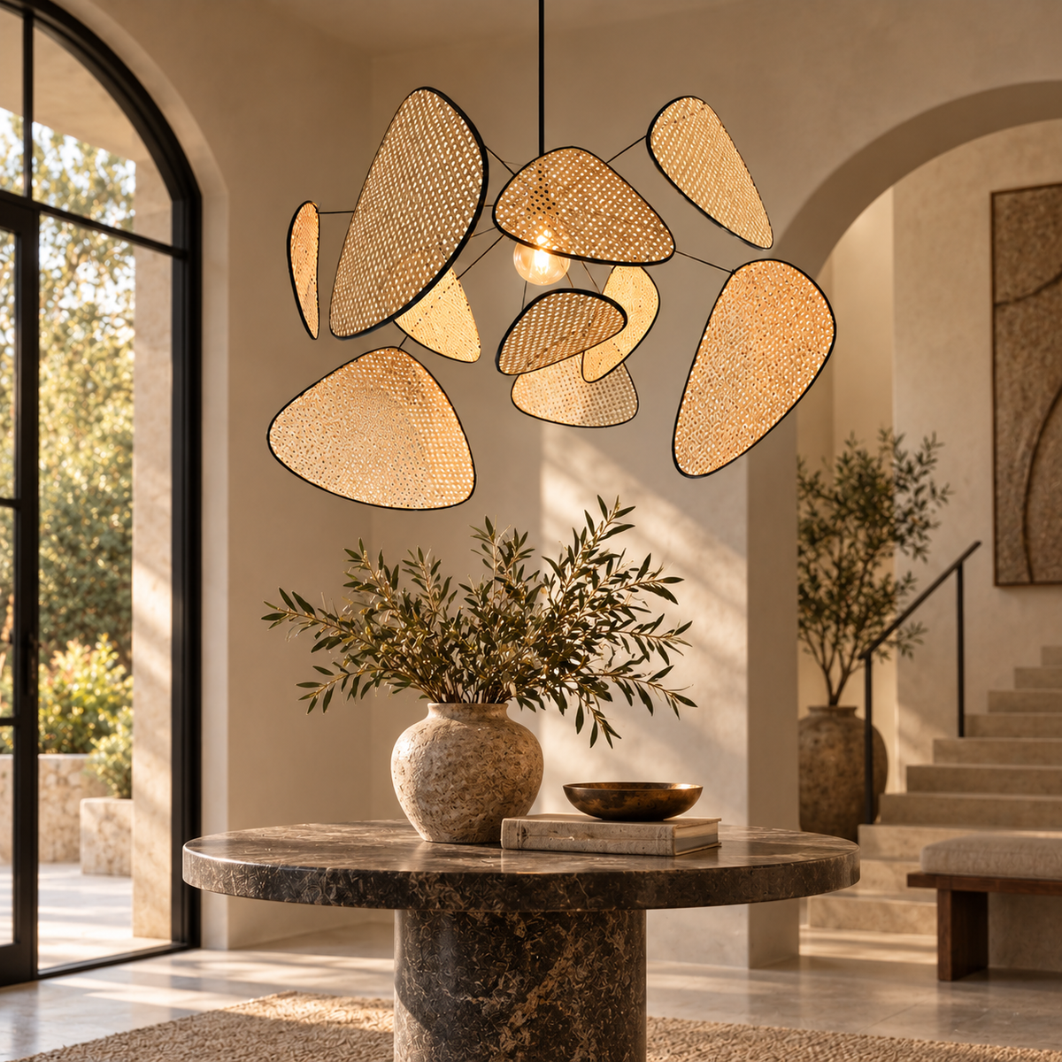 Astrolabe Lustre en Rotin