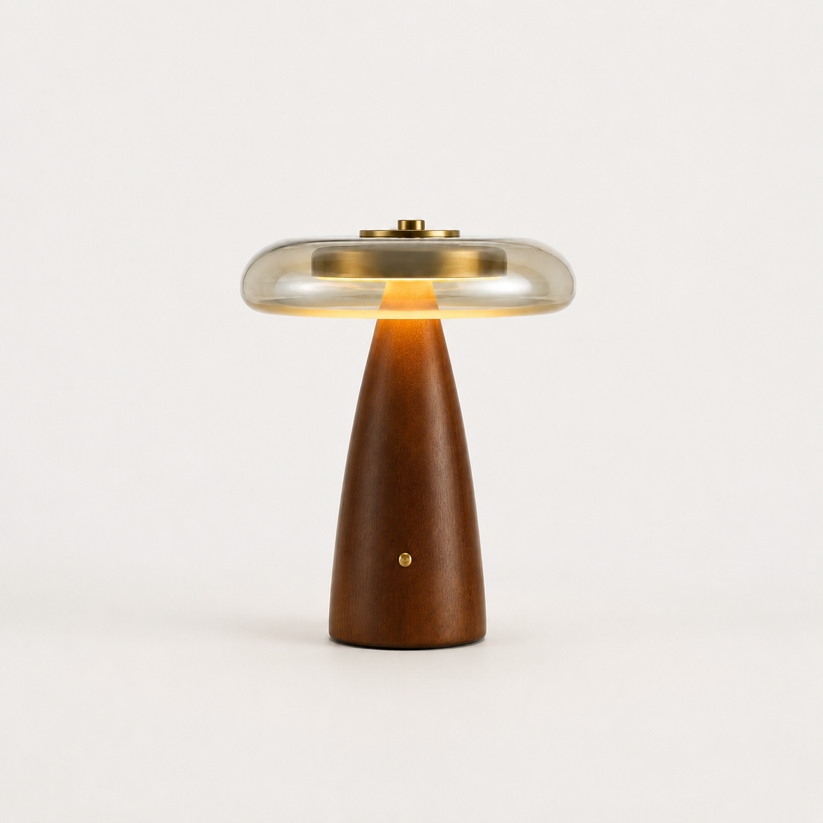 Aronde Lampe de Table en Noyer et Verre Cognac