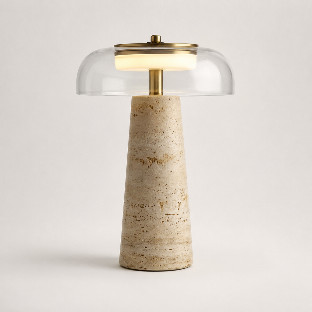 Conte Lampe de Table en Travertin et Verre