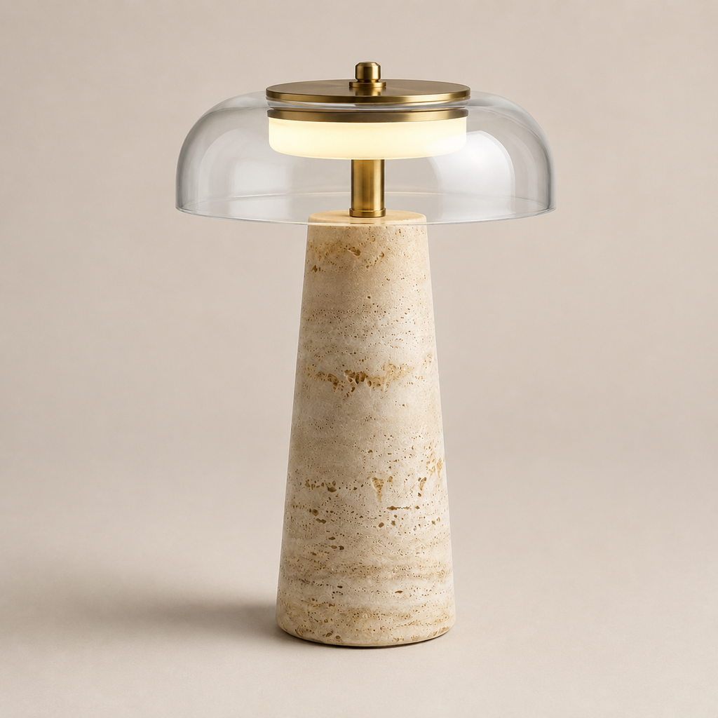 Conte Lampe de Table en Travertin et Verre