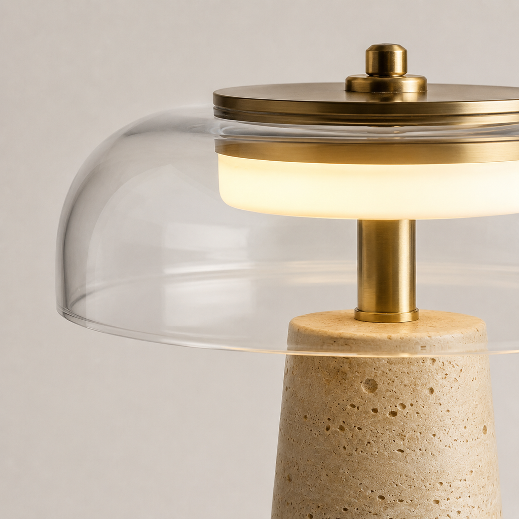 Conte Lampe de Table en Travertin et Verre