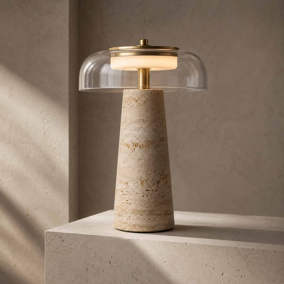 Conte Lampe de Table en Travertin et Verre