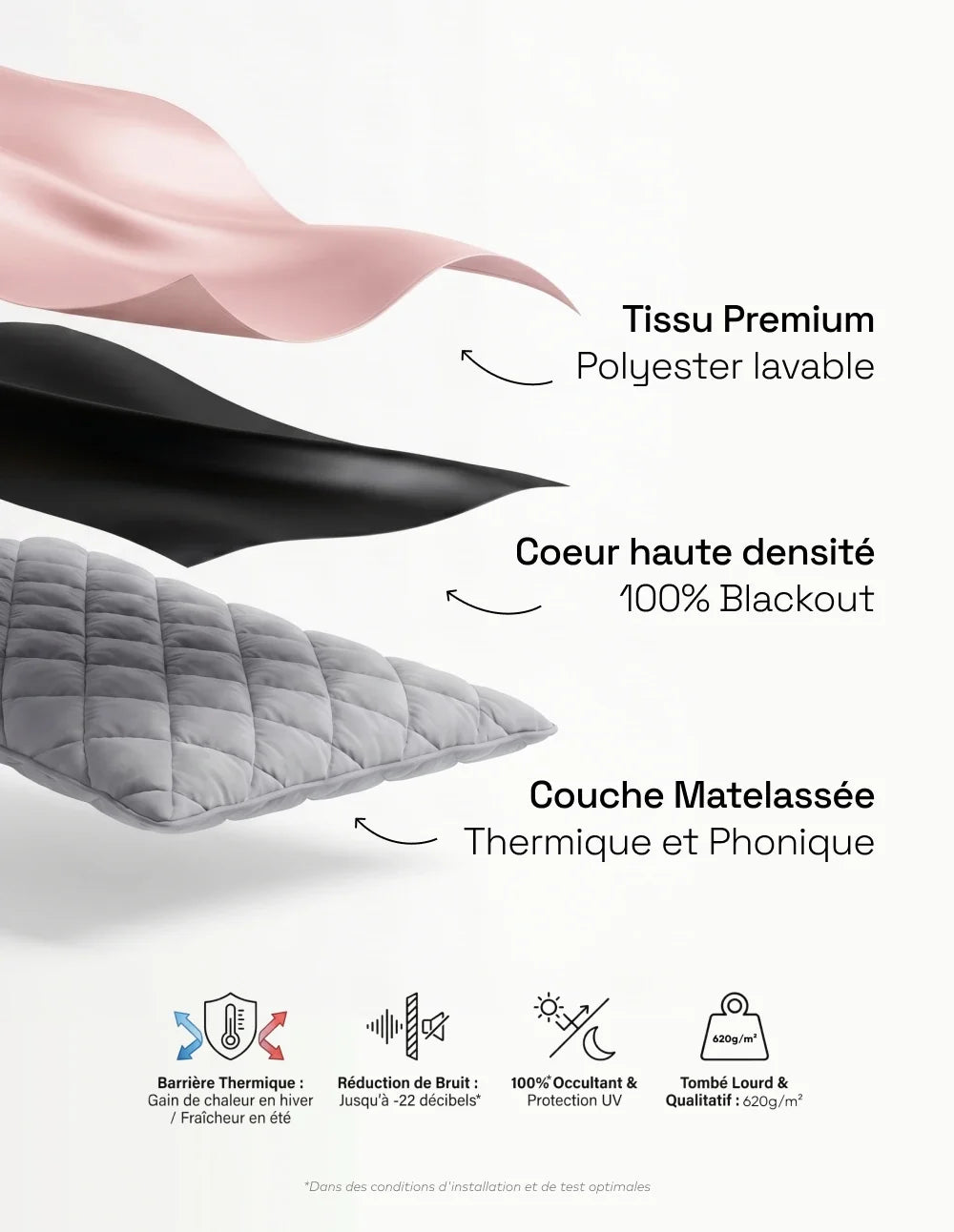 Rideau Occultant Thermique et Phonique - Rose Poudré