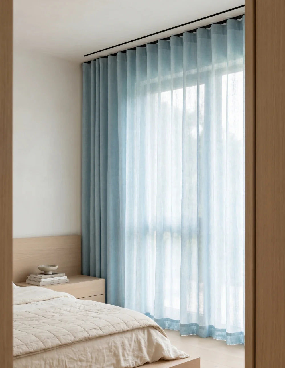 Rideau Tamisant | Effet Lin - Bleu Ciel